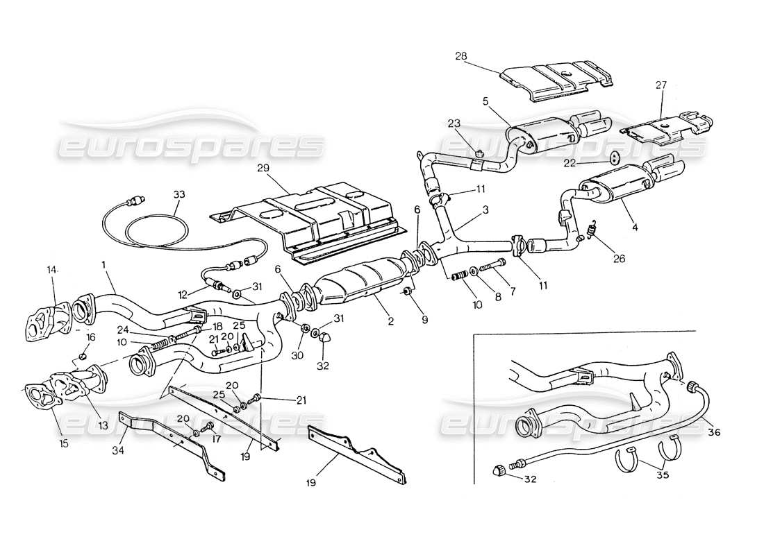 maserati 418 / 4.24v / 430 catalyzed exhaust system, 4v part diagram