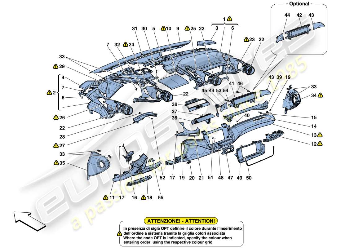 ferrari gtc4 lusso (usa) dashboard - trim part diagram