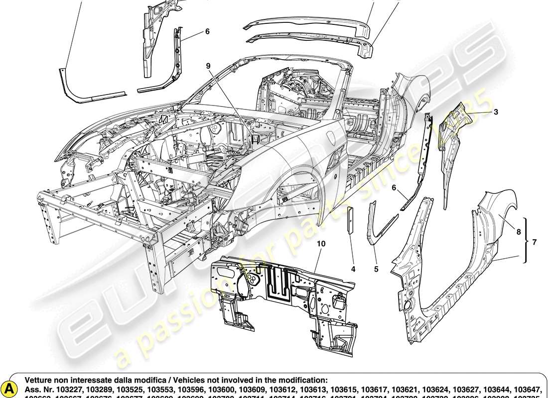 ferrari california (usa) centre bodyshell and external trim part diagram