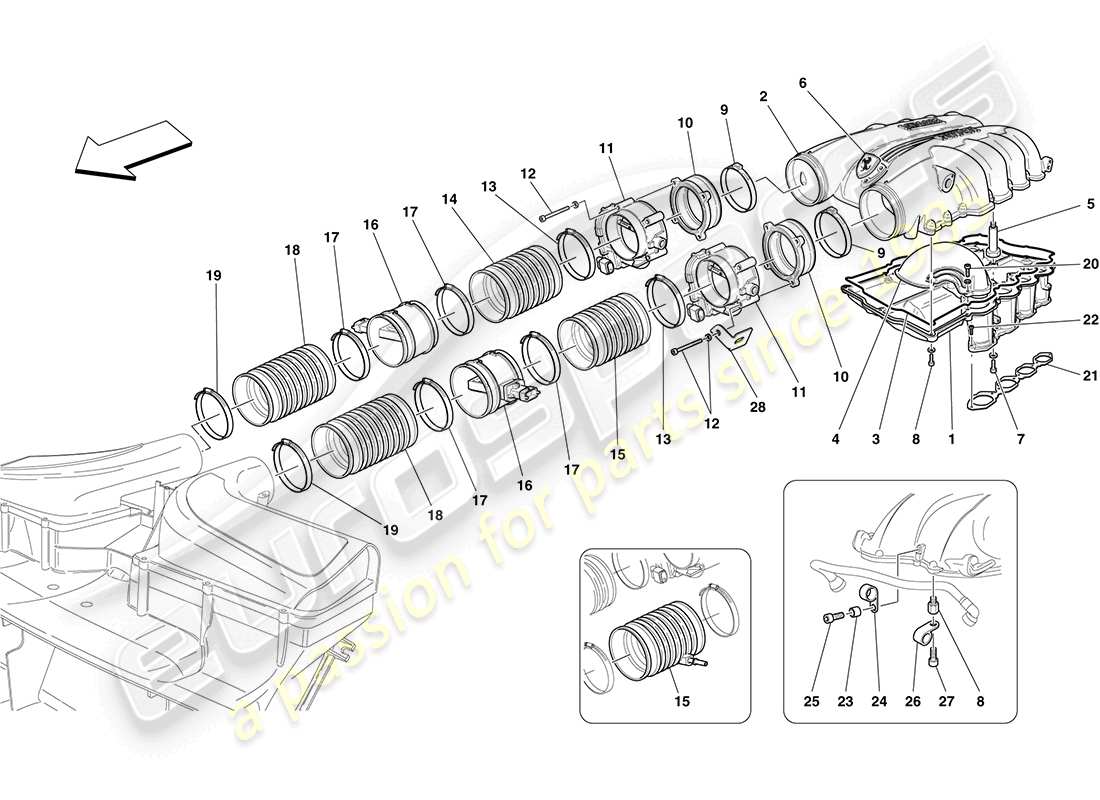 ferrari california (usa) intake manifold and throttle body part diagram