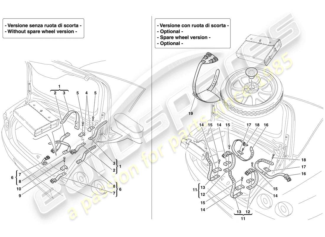 ferrari 612 scaglietti (rhd) spare wheel and tool bag fasteners part diagram