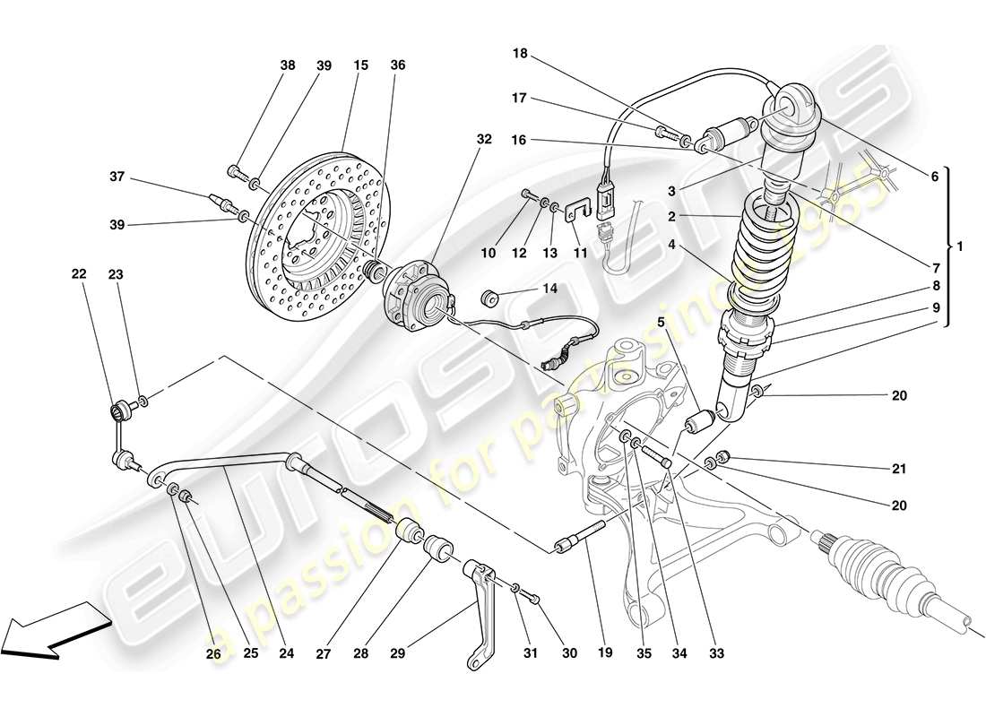 ferrari f430 coupe (europe) rear suspension - shock absorber and brake disc part diagram