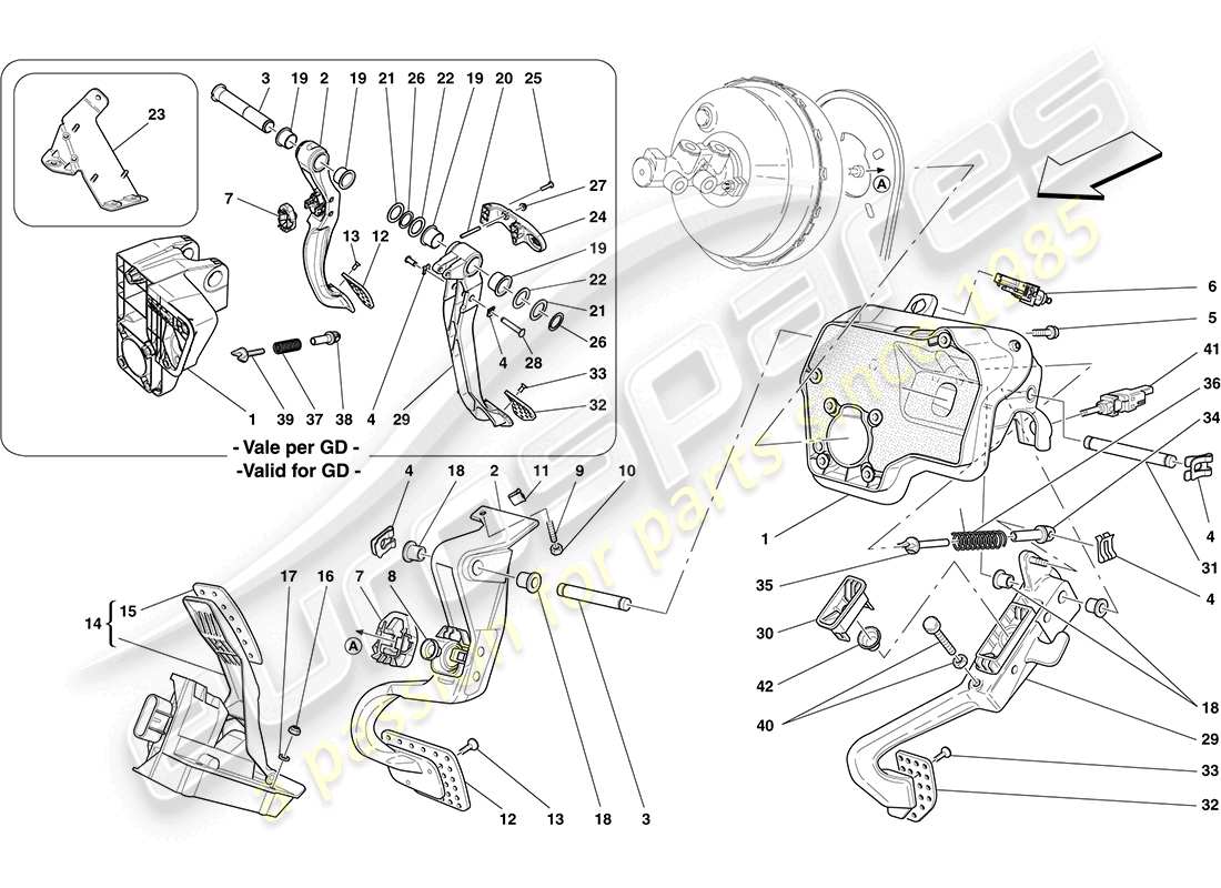 ferrari california (usa) complete pedal board assembly part diagram