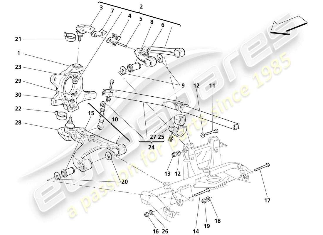 maserati trofeo front suspension - washbones and stabilizer bar part diagram