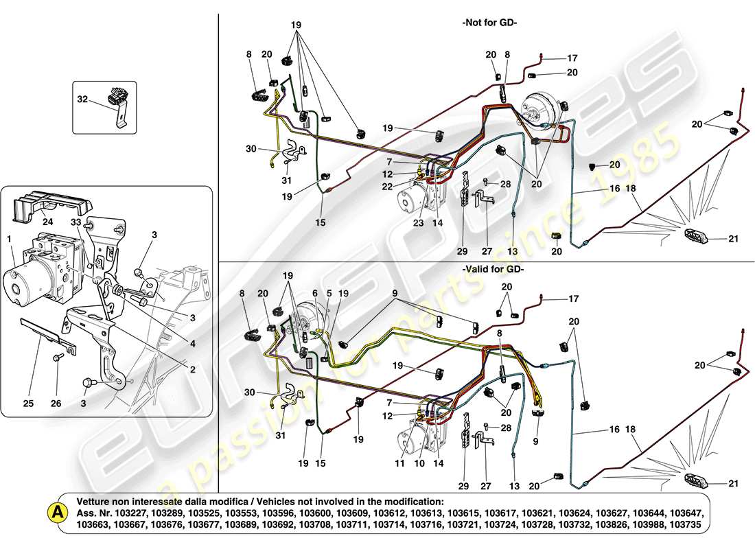 ferrari california (usa) brake system part diagram