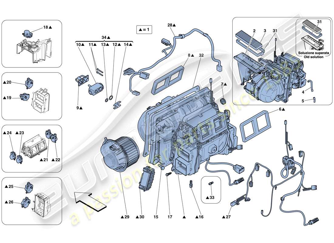 ferrari 458 spider (rhd) evaporator unit part diagram