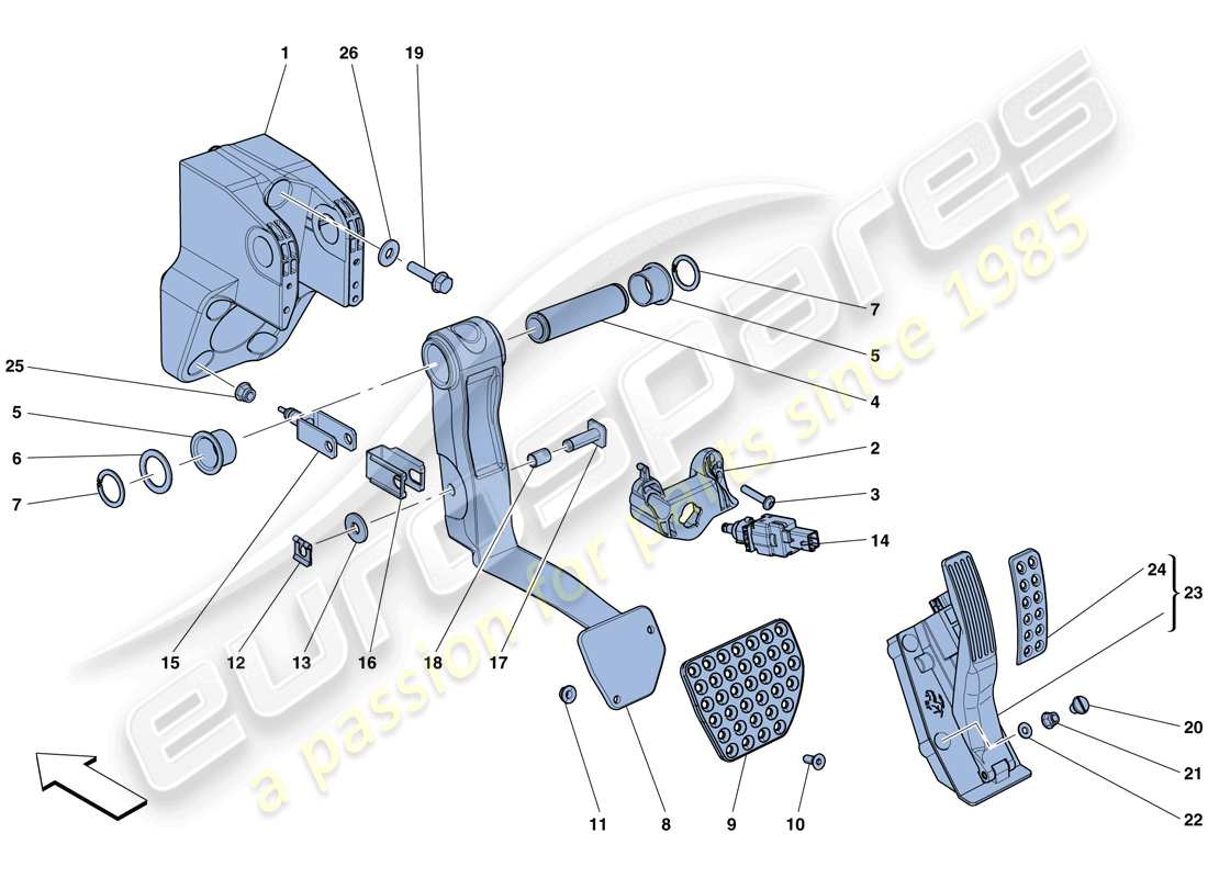 ferrari california t (rhd) complete pedal board assembly part diagram