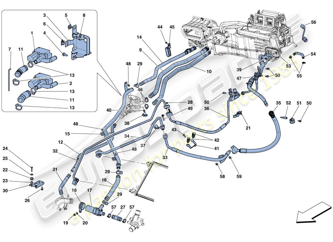 ferrari f12 tdf (rhd) ac system - water and freon part diagram