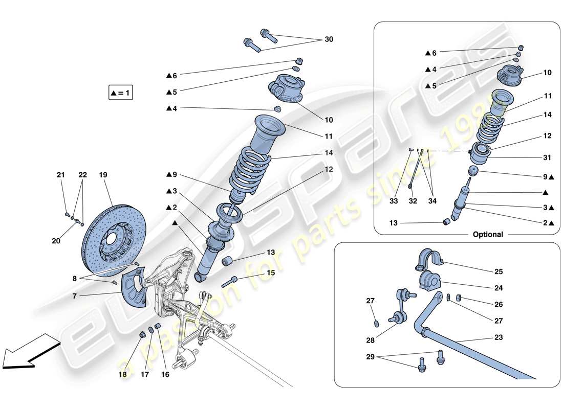 ferrari 458 speciale (rhd) front suspension - shock absorber and brake disc part diagram