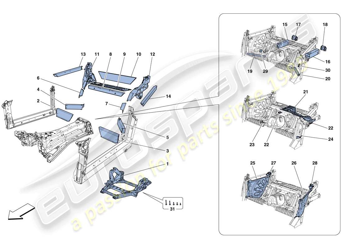 ferrari gtc4 lusso (europe) structures and elements, rear of vehicle part diagram