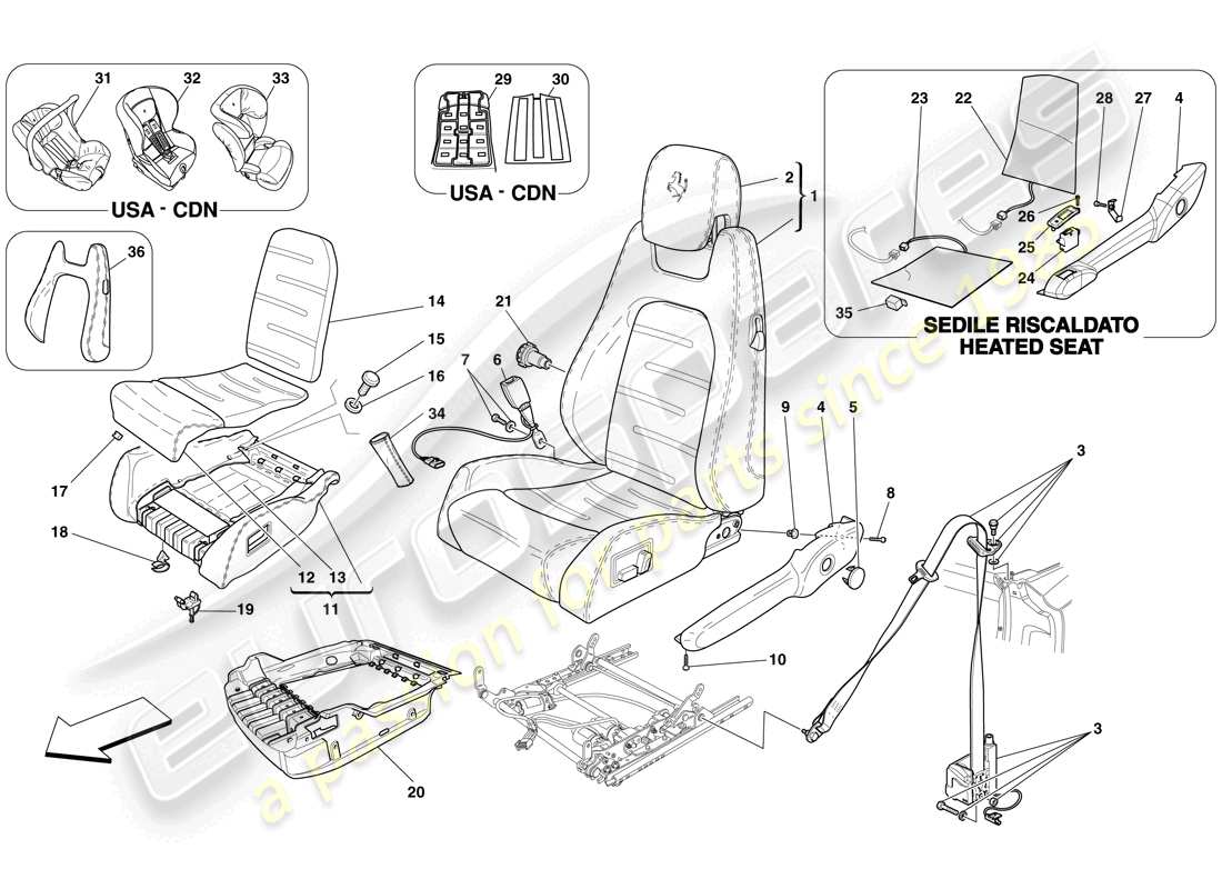 ferrari f430 spider (usa) electric seat - seat belts part diagram