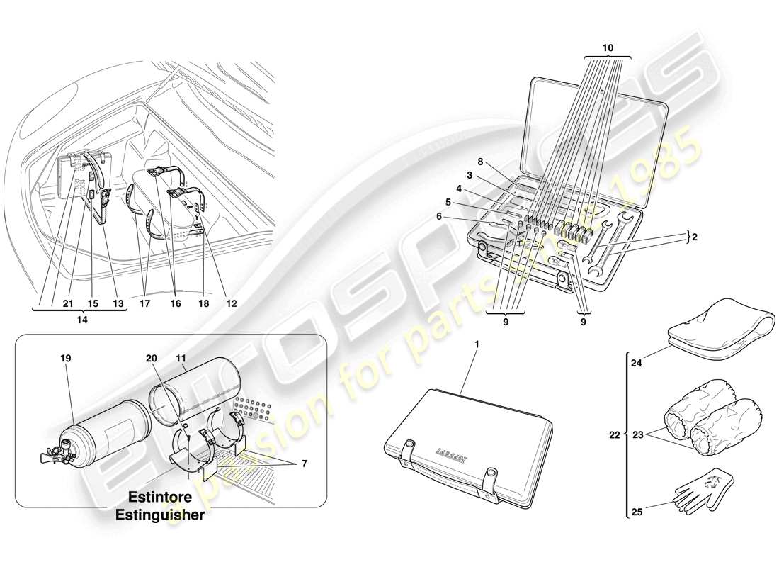 ferrari f430 spider (usa) tools and accessories provided with vehicle part diagram