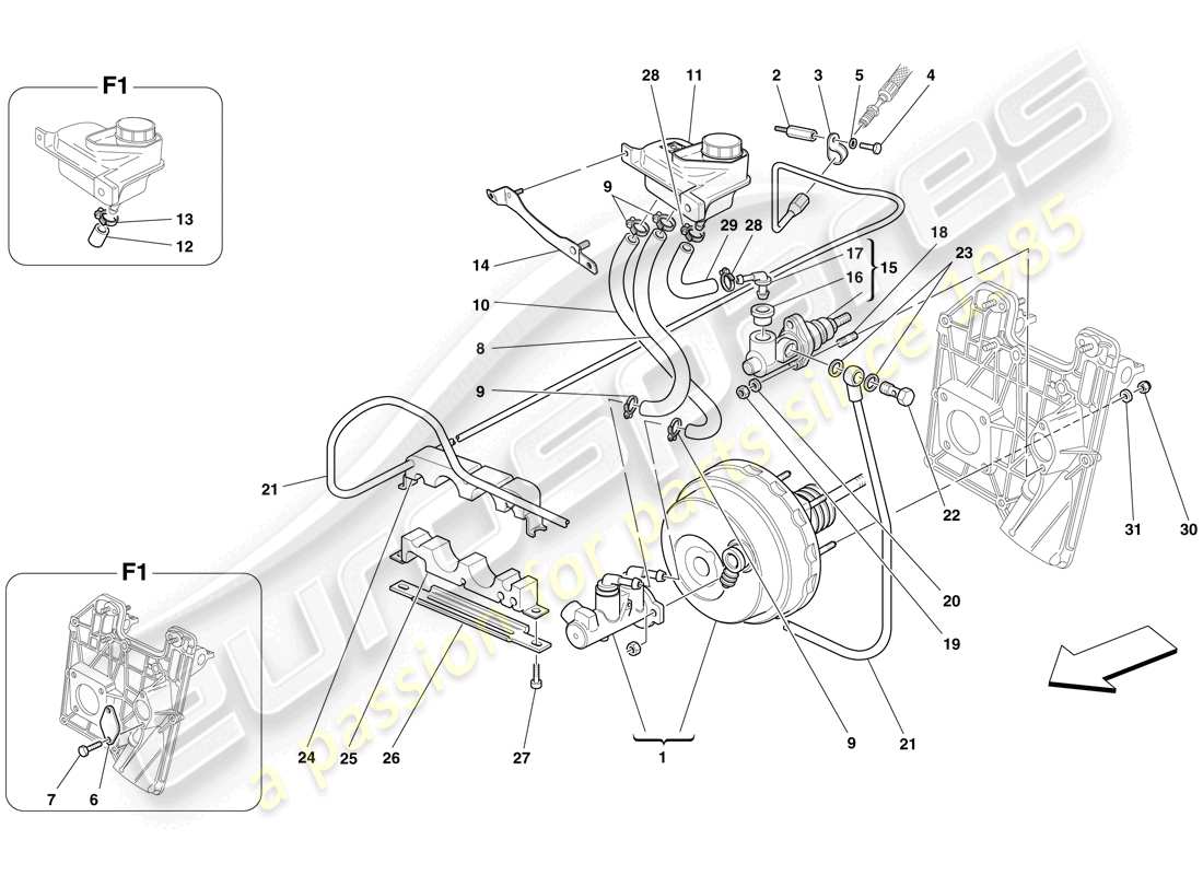 ferrari f430 spider (usa) hydraulic brake and clutch controls part diagram