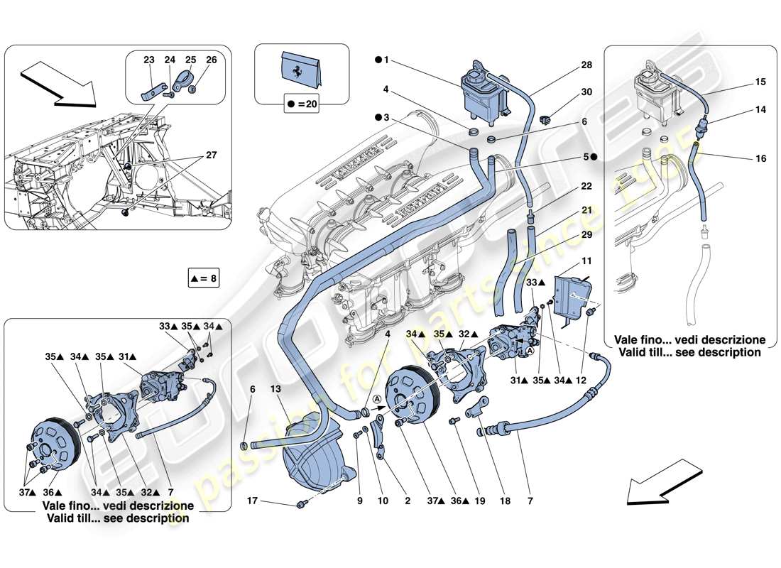 ferrari 458 italia (rhd) power steering pump and reservoir part diagram