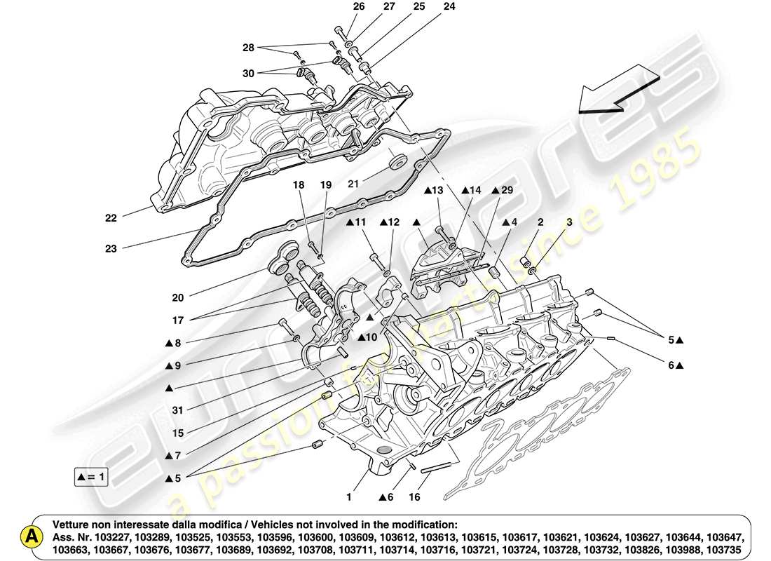 ferrari california (usa) right hand cylinder head part diagram