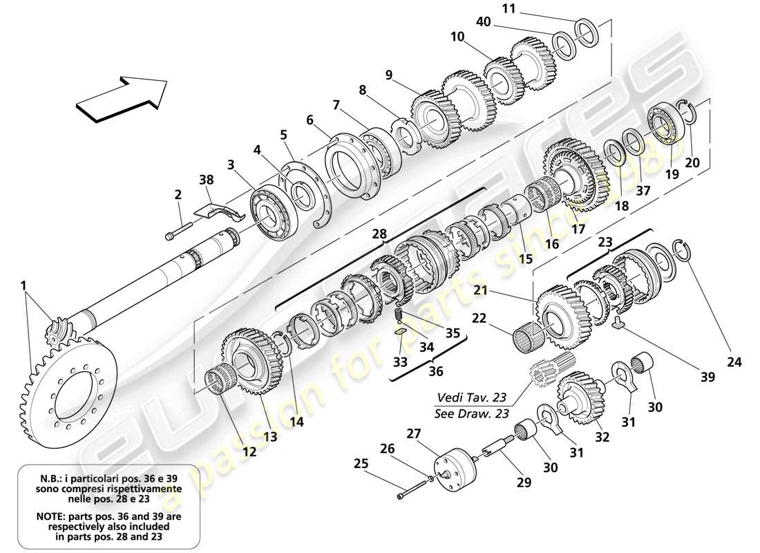 maserati trofeo secondary shaft gears part diagram