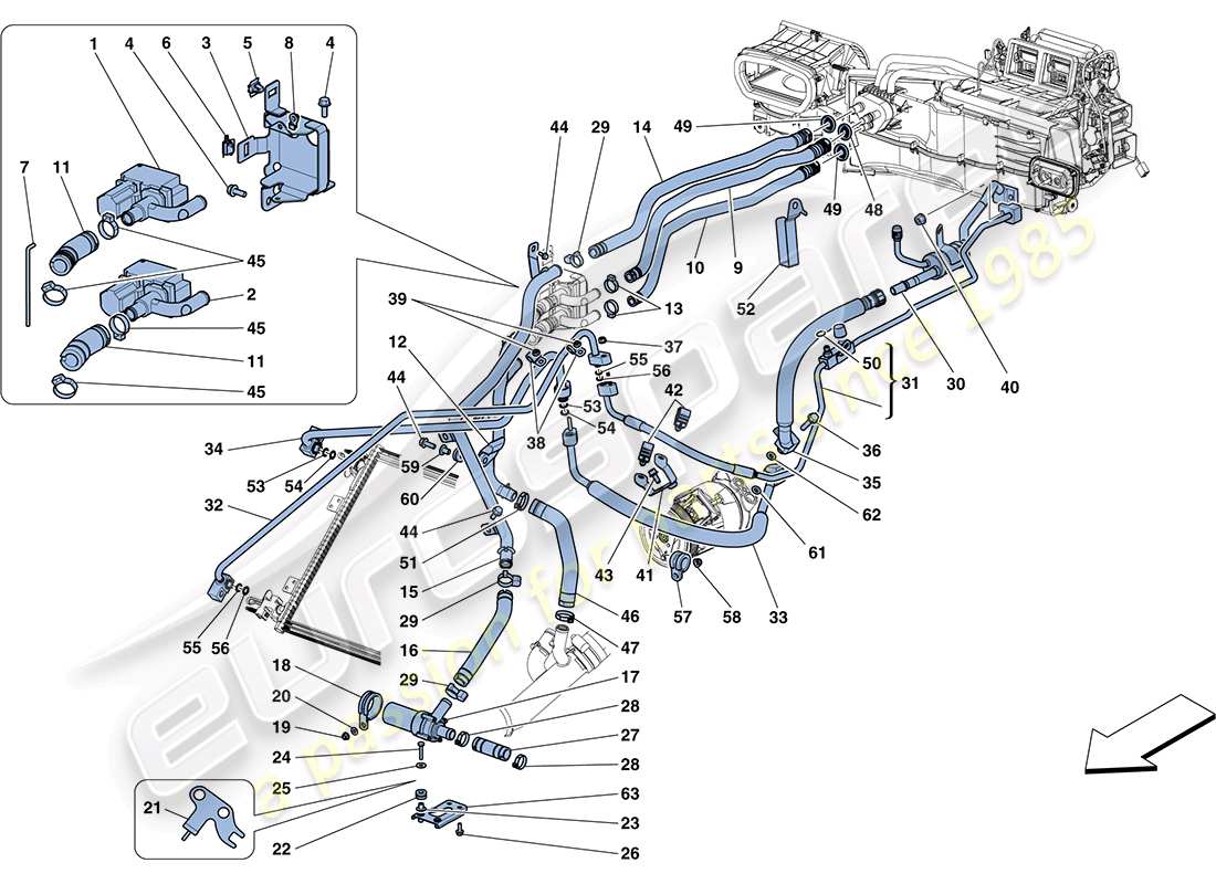 ferrari ff (rhd) ac system - water and freon part diagram