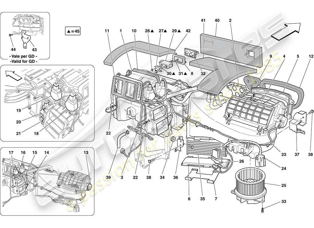 ferrari california (usa) ac unit: dashboard components part diagram