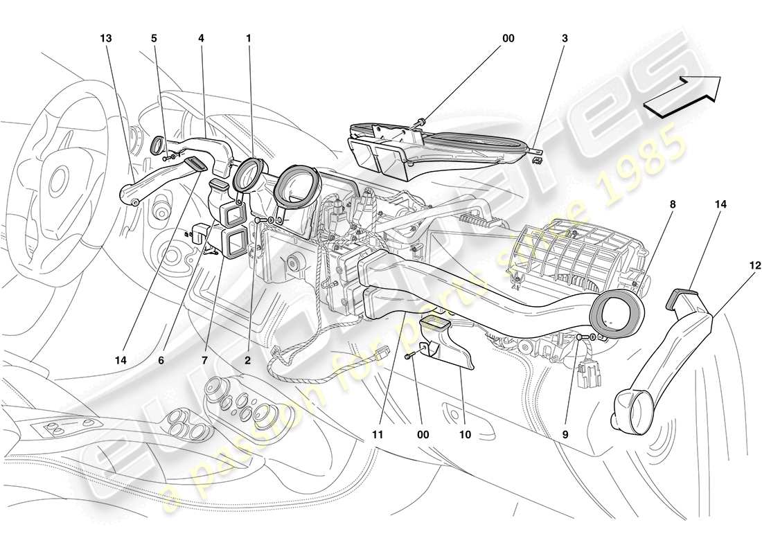 ferrari california (rhd) ac unit: distribution part diagram