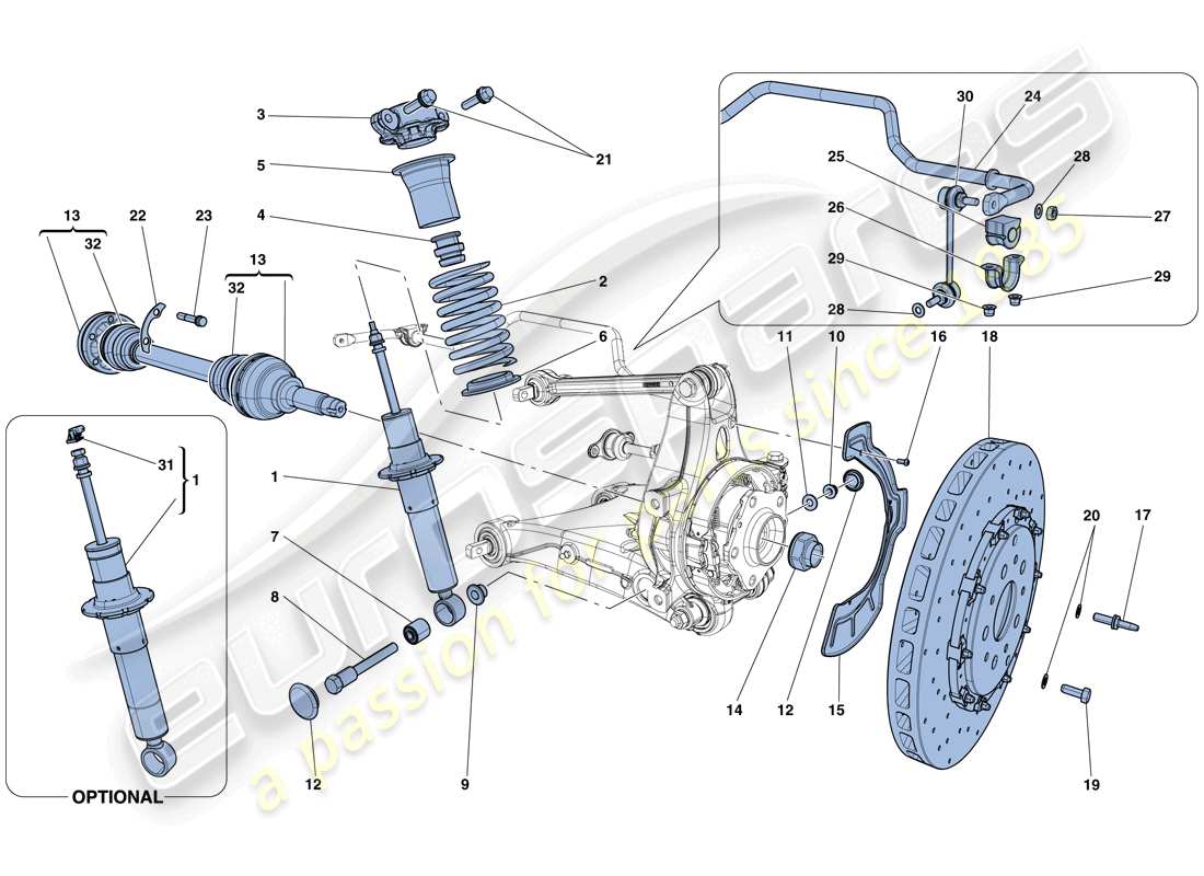 ferrari california t (europe) rear suspension - shock absorber and brake disc part diagram