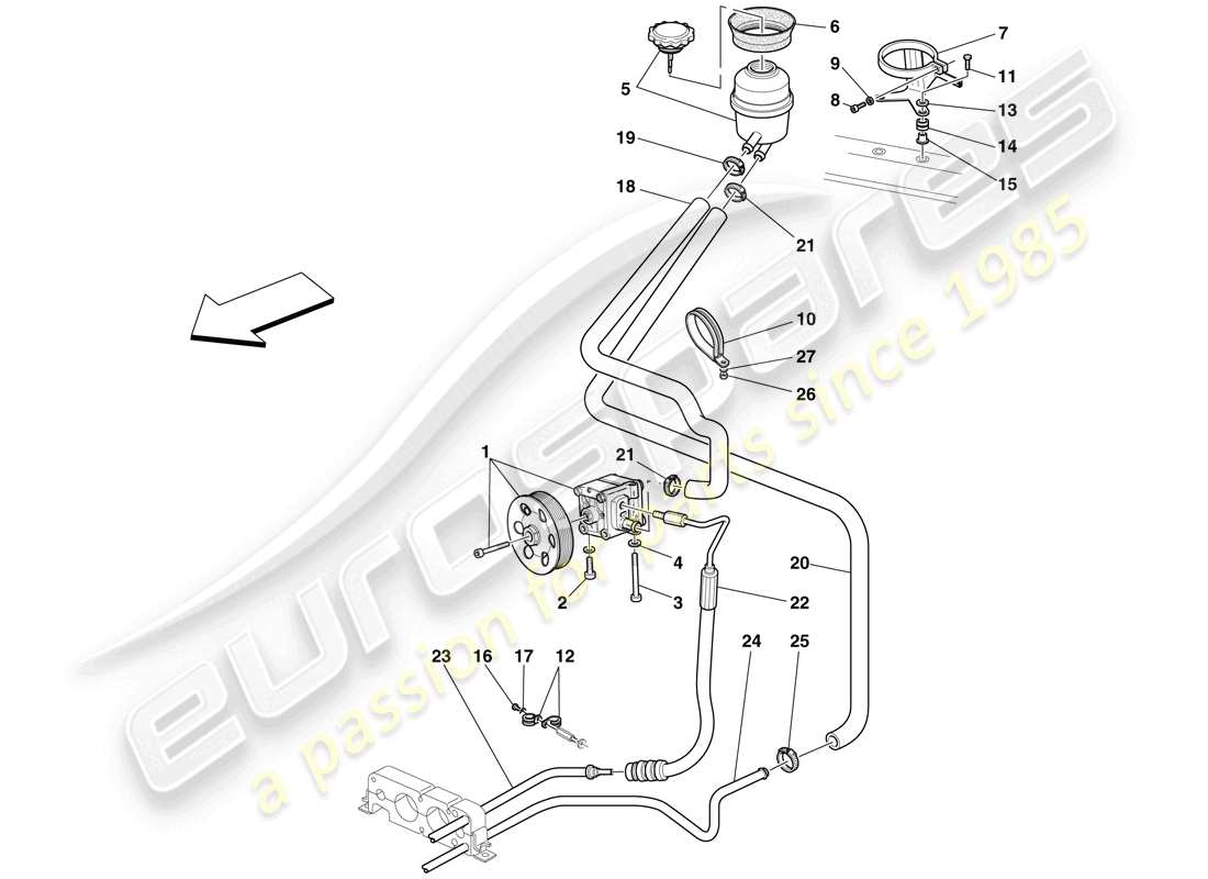 ferrari f430 scuderia (europe) power steering pump and reservoir part diagram