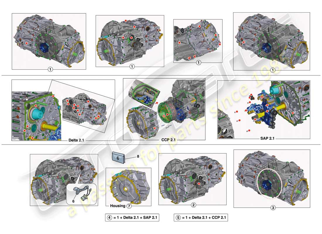 ferrari 488 gtb (usa) gearbox repair kit part diagram