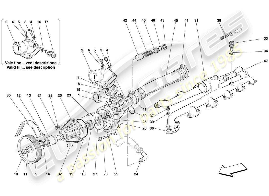 ferrari 612 scaglietti (usa) water pump part diagram