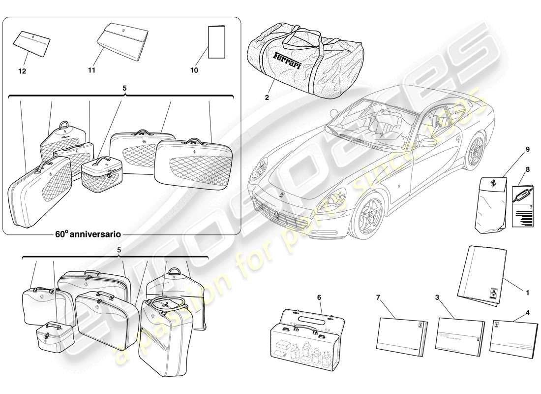 ferrari 612 sessanta (usa) documentation and accessories part diagram