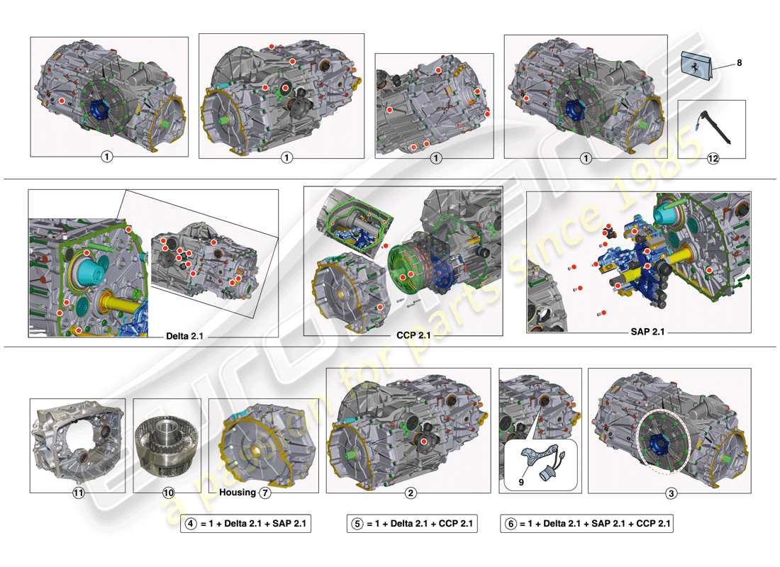 ferrari 458 speciale aperta (usa) gearbox repair kit part diagram