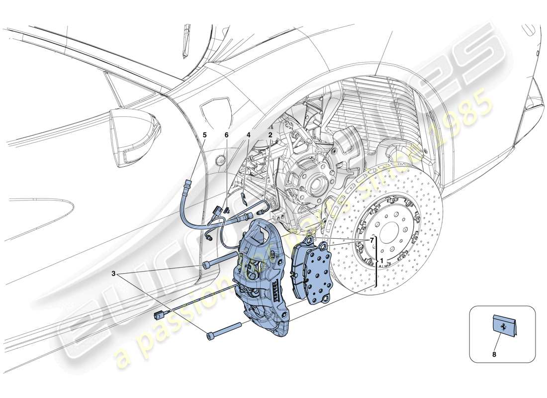 ferrari 488 gtb (rhd) front brake callipers part diagram