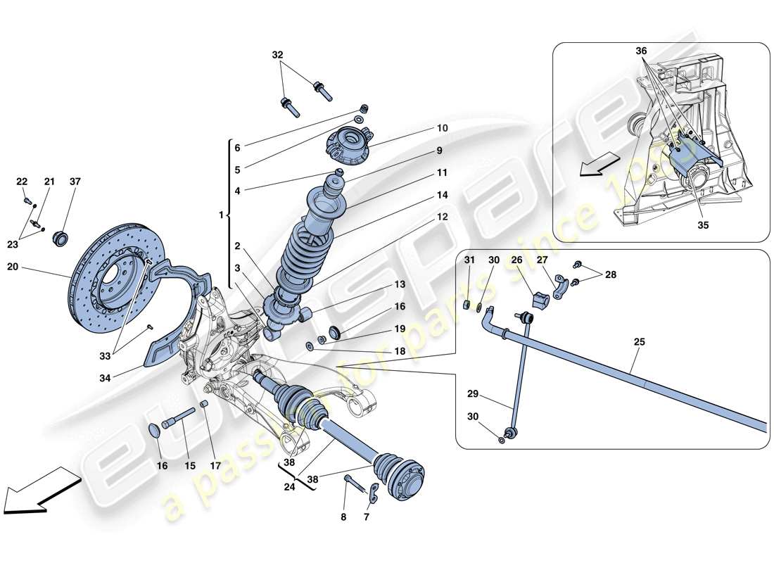 ferrari 458 speciale aperta (usa) rear suspension - shock absorber and brake disc part diagram