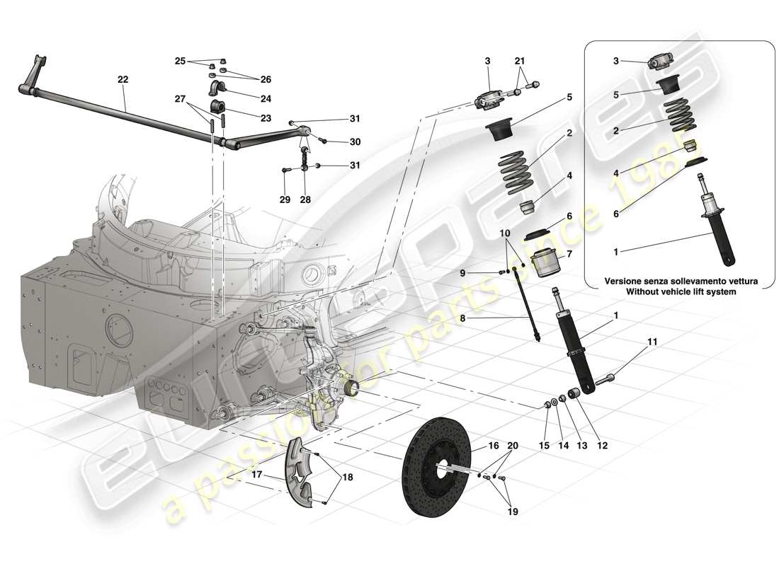 ferrari laferrari (usa) front suspension - shock absorber and brake disc part diagram