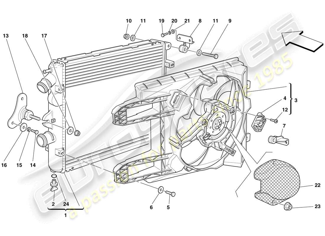 ferrari f430 scuderia (rhd) cooling system radiators part diagram