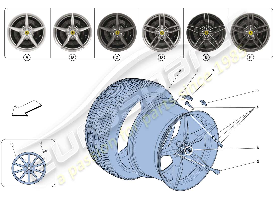 ferrari 488 gtb (rhd) wheels part diagram