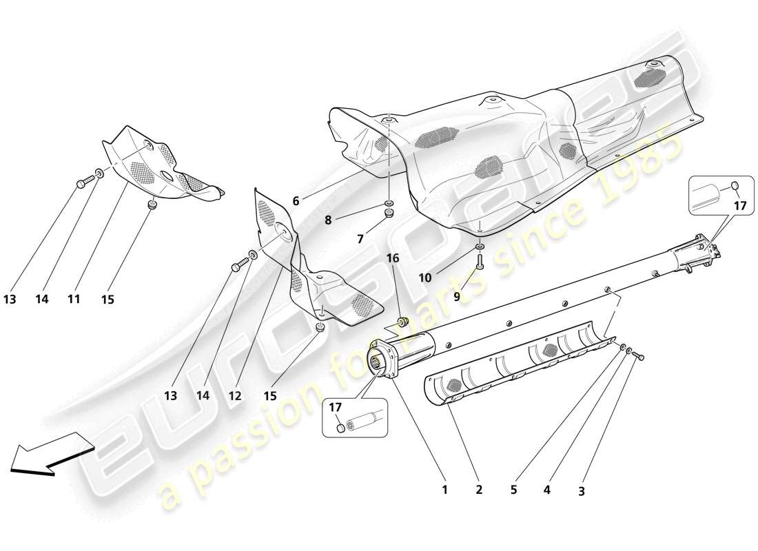 maserati trofeo engine - transmission connection tube and insulations part diagram