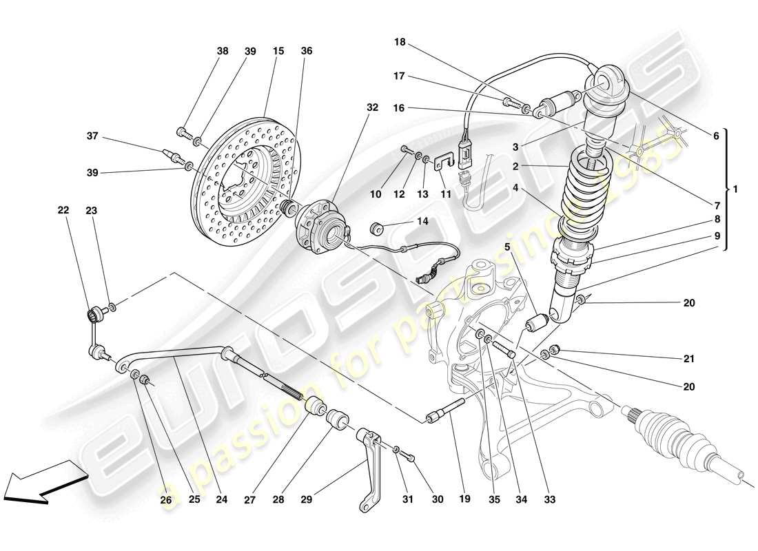 ferrari f430 scuderia spider 16m (rhd) rear suspension - shock absorber and brake disc part diagram