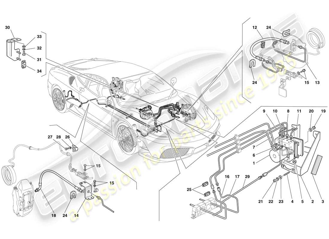 ferrari f430 scuderia (europe) brake system part diagram