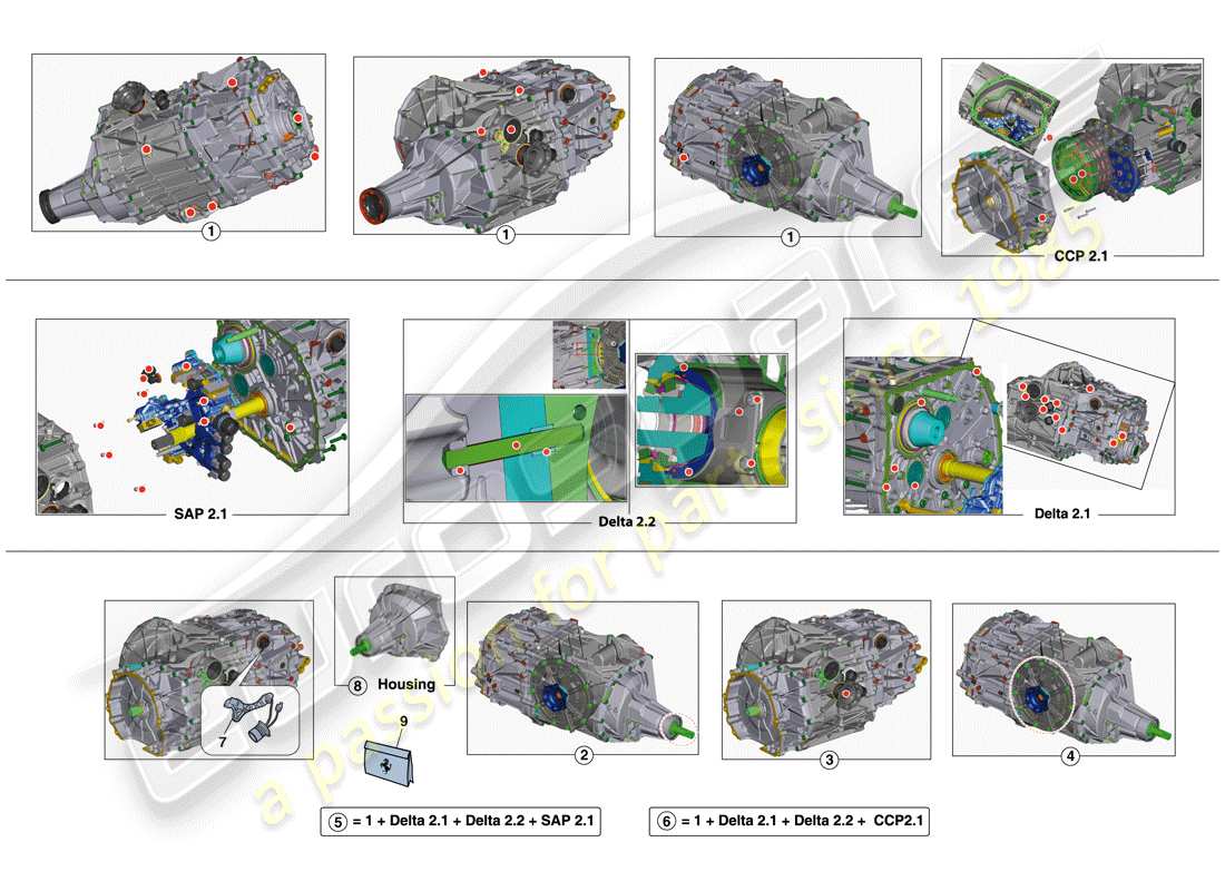 ferrari f12 tdf (rhd) gearbox repair kit part diagram