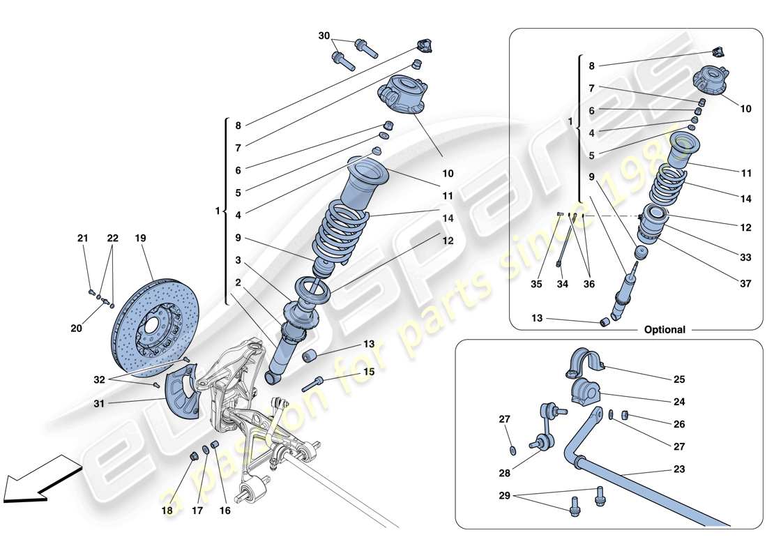 ferrari 458 spider (europe) front suspension - shock absorber and brake disc part diagram