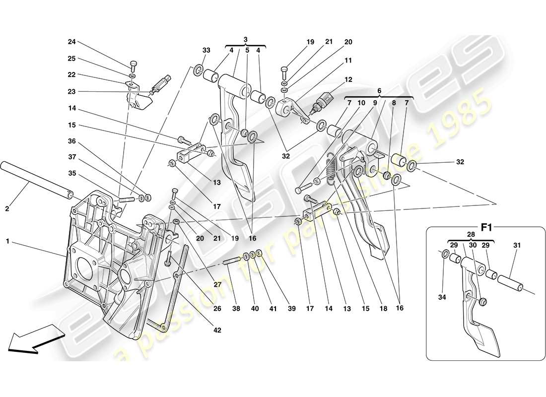 ferrari f430 coupe (europe) pedal board part diagram