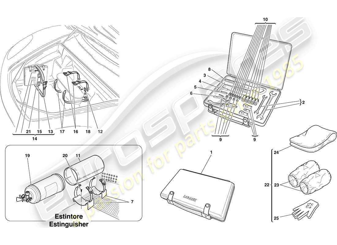 ferrari f430 coupe (europe) tools and accessories provided with vehicle part diagram