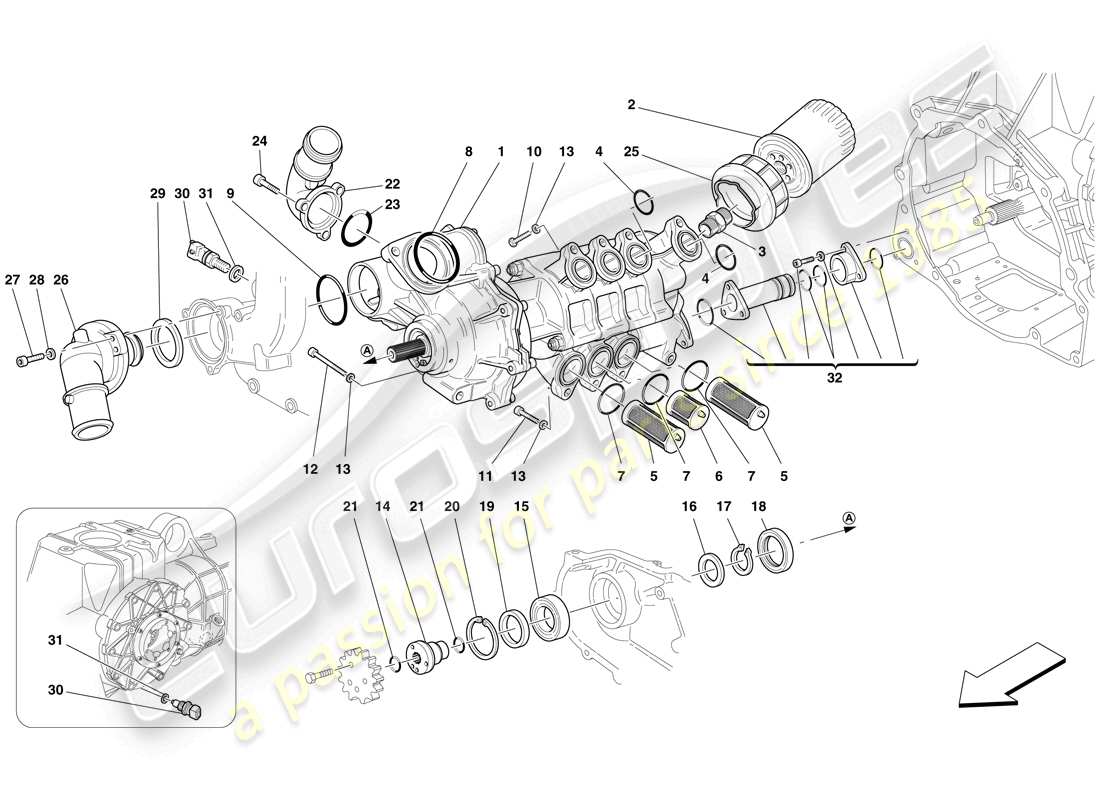 ferrari f430 scuderia (europe) oil / water pump part diagram