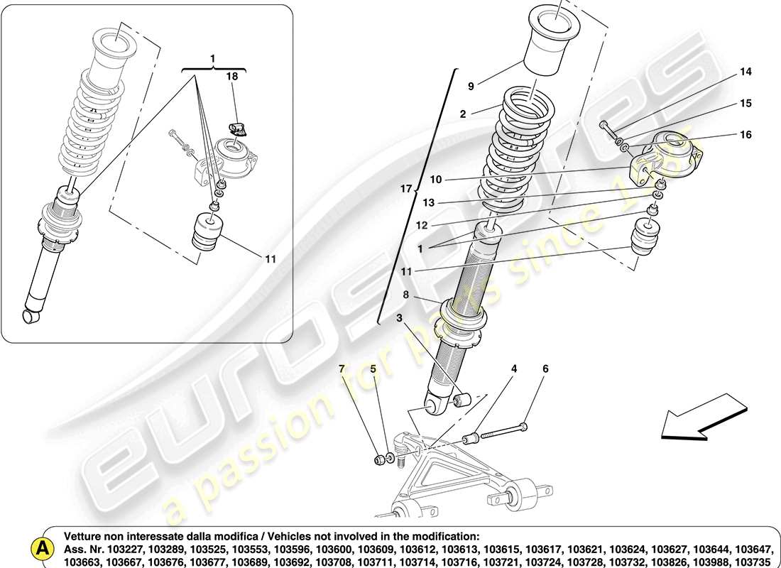 ferrari california (rhd) front shock absorber components part diagram