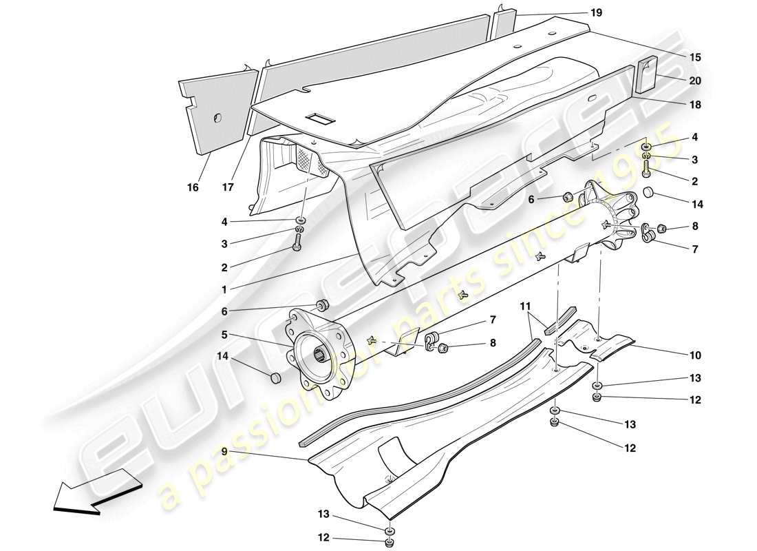 ferrari 612 sessanta (usa) engine/gearbox connector pipe and insulation part diagram