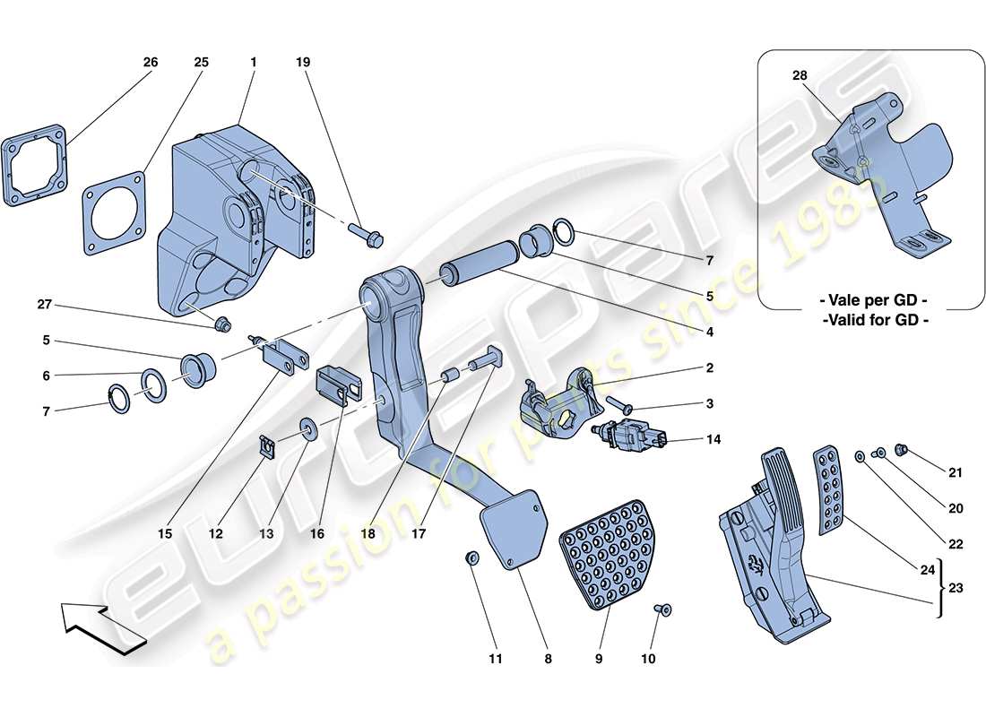 ferrari ff (usa) complete pedal board assembly part diagram