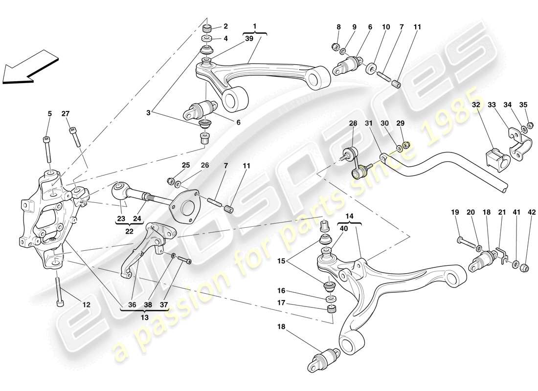 ferrari 612 scaglietti (rhd) rear suspension - arms and stabiliser bar part diagram