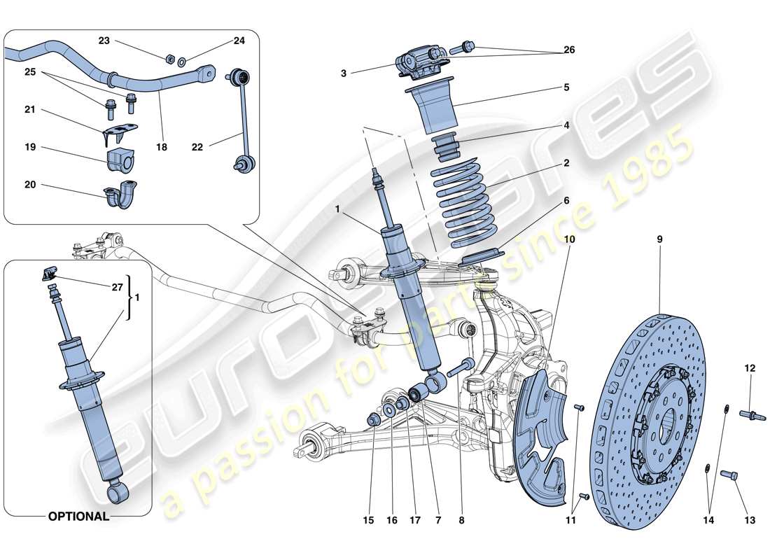 ferrari california t (europe) front suspension - shock absorber and brake disc part diagram