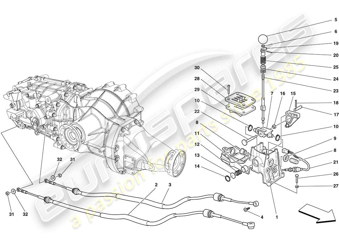 ferrari california (usa) external gearbox controls part diagram