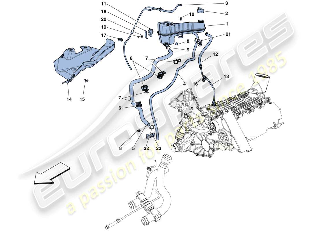 ferrari 458 spider (europe) cooling - header tank and pipes part diagram