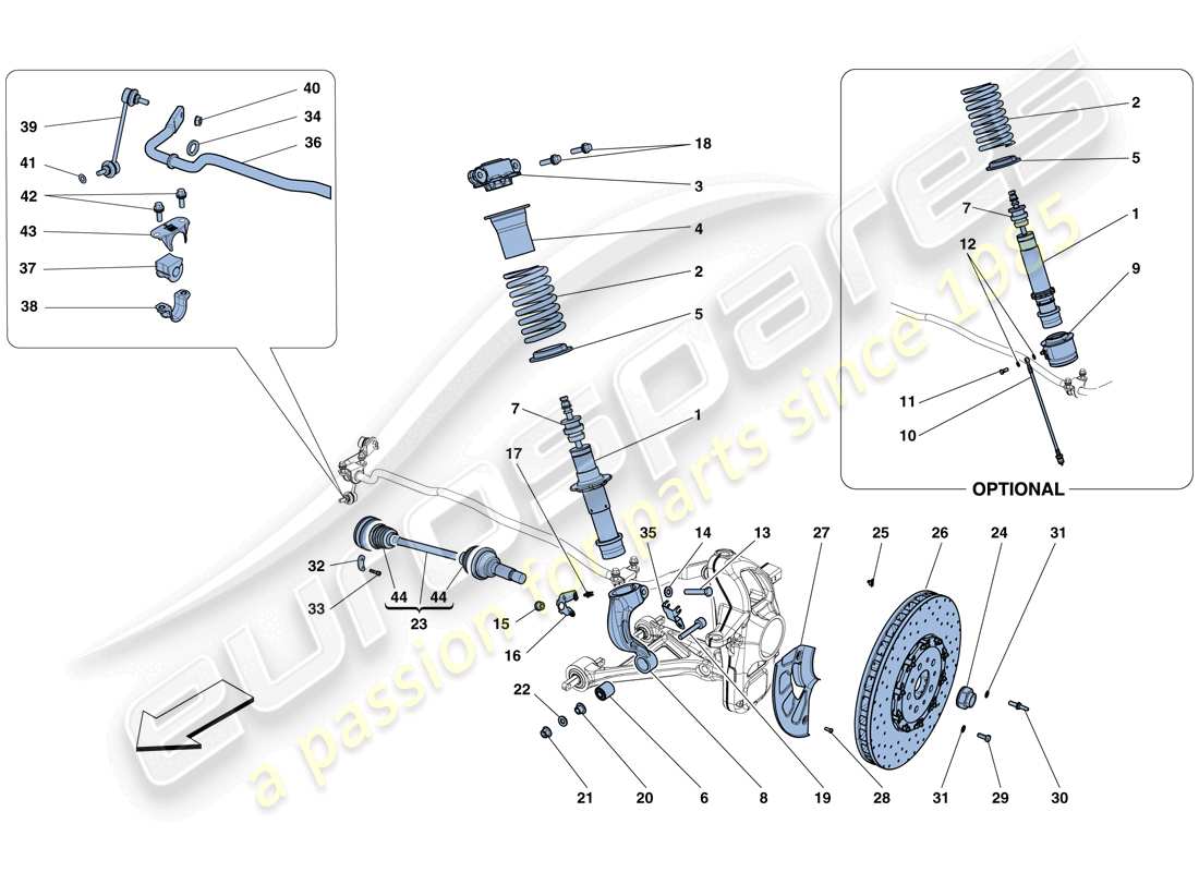 ferrari gtc4 lusso (rhd) front suspension - shock absorber and brake disc part diagram